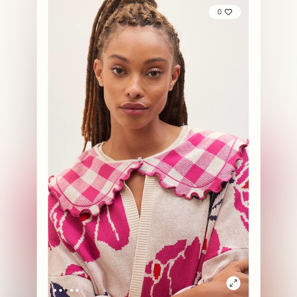 Anthropologie Bel Kazan Floral Gingham Removable Collared Duster Cardigan - Picture 4 of 15